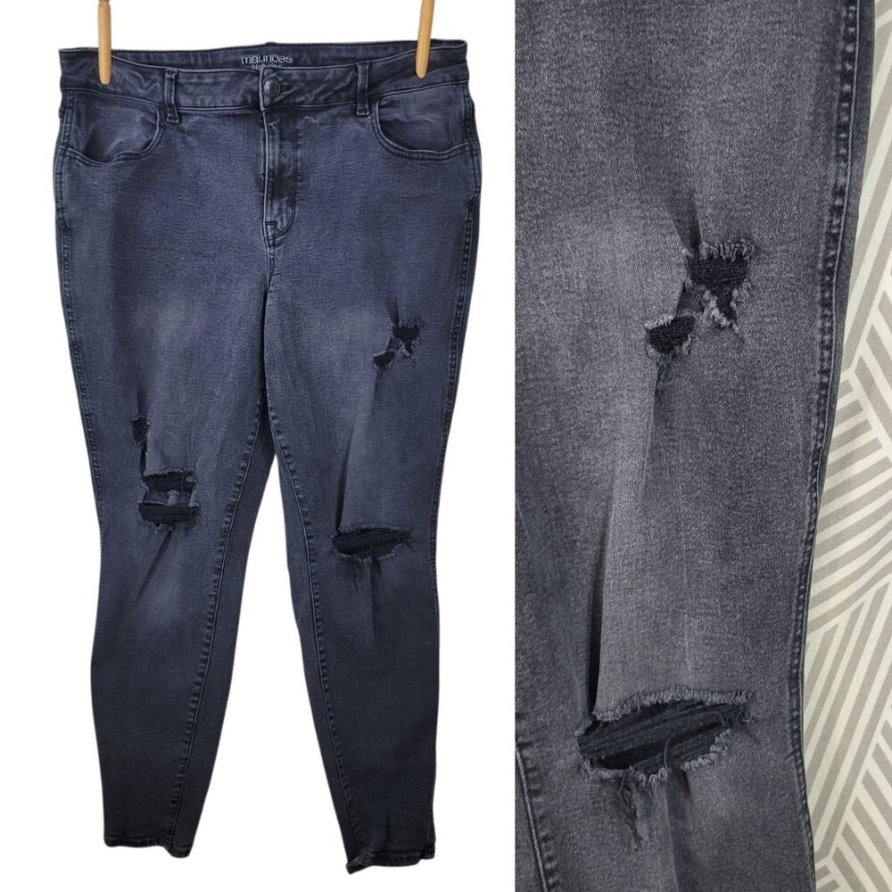 Maurices Jeans Size XL High Rise Jegging Jeans Skinny Distressed Black Stretch